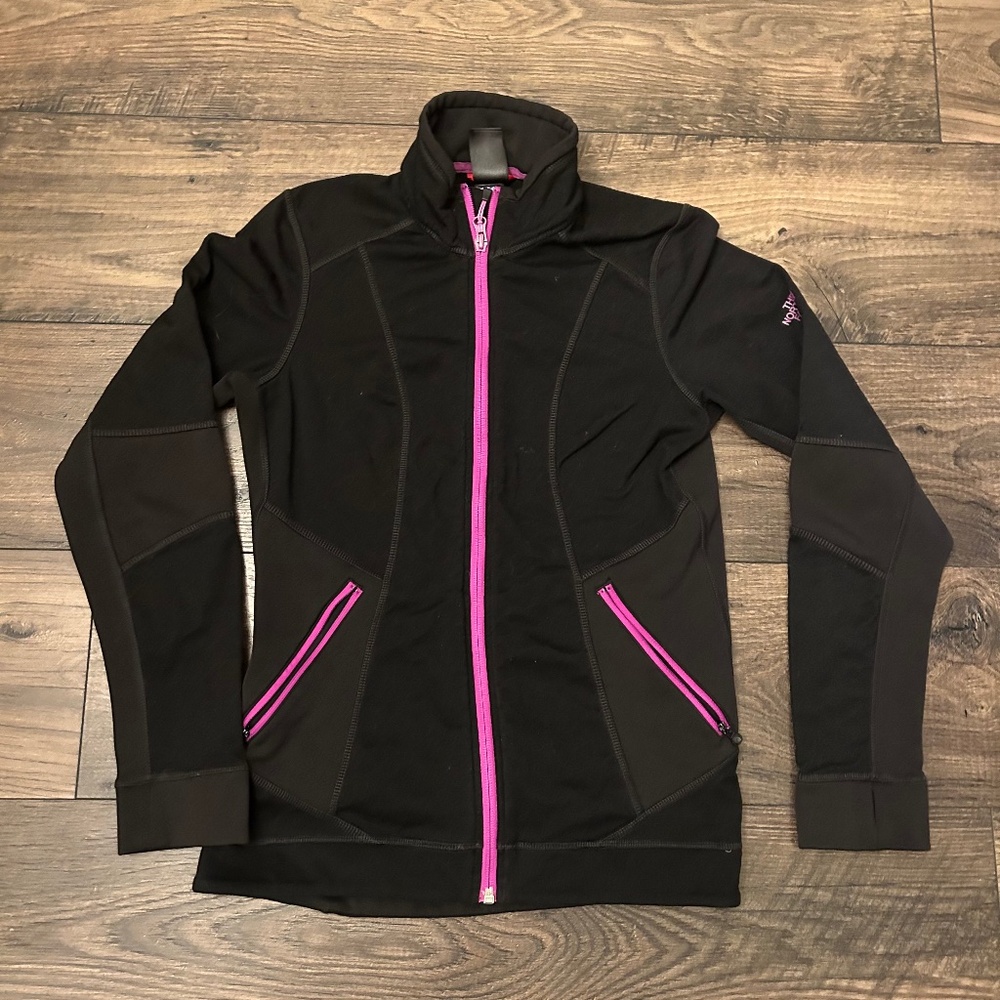 The North Face Full Zip Fleece Jacket Women’s Size Small Black Purple Trim Logo